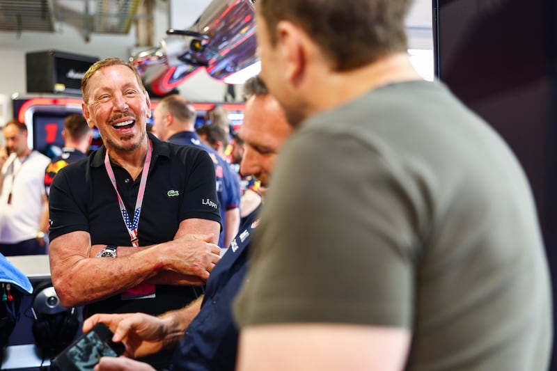 Larry Ellison and Elon Musk at the Miami Grand Prix May 6, 2023.