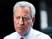 Bill de Blasio gives his remarks to the media regarding a probe that found New York Gov. Andrew Cuomo sexually harassed multiple women, in New York City, New York, Aug. 3, 2021.