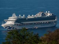 The Princess Cruises' Crown Princess cruise ship is anchored in the Pacific Ocean off the coast on January 14, 2024 in Kailua-Kona, Hawaii.