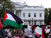 Protesters call for a ceasefire outside the White House.