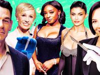 A photo illustration of John Cena, Barbara Corcoran, Simone Biles, Kylie Jenner, and Kris Jenner.