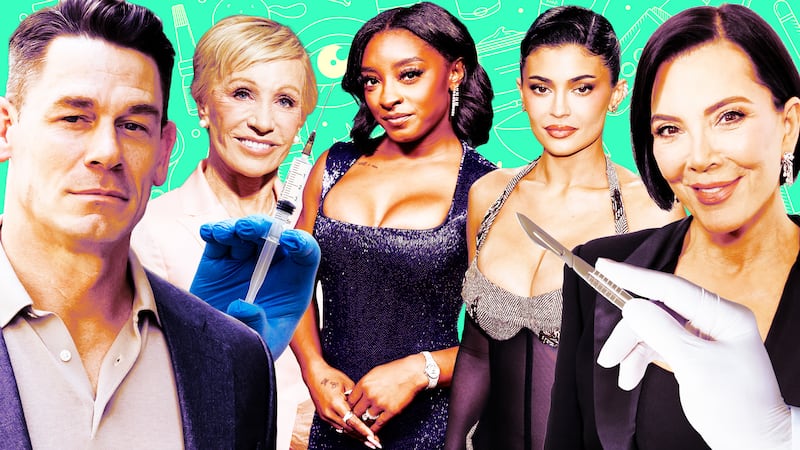 A photo illustration of John Cena, Barbara Corcoran, Simone Biles, Kylie Jenner, and Kris Jenner.