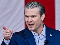Defense Secretary Pete Hegseth gestures after speaking at Blue Origin in Cape Canaveral, Florida, on February 2, 2026.