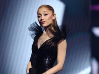Ariana Grande speaks onstage during the 2025 MTV Video Music Awards at UBS Arena on September 07, 2025 in Elmont, New York. (Photo by Arturo Holmes/Getty Images for MTV)