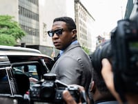 Jonathan Majors leaving Manhattan Criminal court.