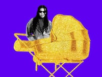 An illustration including Blue Ivy and a Golden Stroller