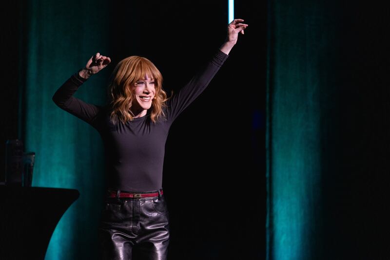 AUSTIN, TEXAS - APRIL 16: Comedian Kathy Griffin performs on stage during Moontower Comedy Festival at The Paramount Theatre on April 16, 2024 in Austin, Texas. (Photo by Rick Kern/Getty Images)