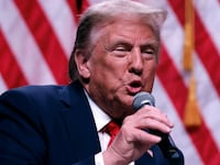 Republican presidential nominee, former President Donald Trump sits down for a conversation with Tucker Carlson during his Live Tour at the Desert Diamond Arena on October 31, 2024 in Phoenix, Arizona. With less than a week until Election Day, Trump is campaigning for re-election in New Mexico and the battleground states of Nevada and Arizona on Thursday.