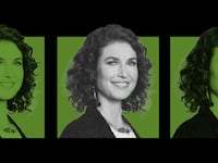 Three repeating images of Elizabeth Koch smiling