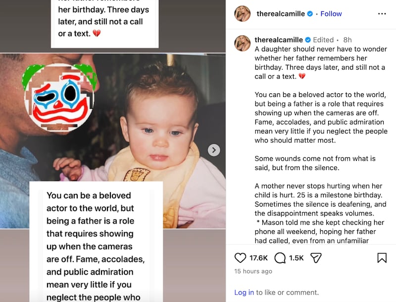 Camille Grammer's Instagram post.