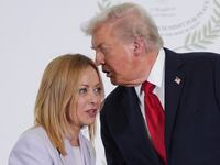 SHARM EL SHEIKH, EGYPT - OCTOBER 13: U.S. President Donald Trump (R) greets Italy's Prime Minister Giorgia Meloni during a summit of European and Middle Eastern leaders on October 13, 2025 in Sharm El Sheikh, Egypt. President Trump is in Egypt to meet with European and Middle Eastern leaders in what’s being billed as an international peace summit, following the start of a US-brokered ceasefire deal to end the war in the Gaza Strip. (Photo by Evan Vucci - Pool/Getty Images)