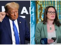 Donald Trump dances for the crowd (L). Maggie Haberman, The New York Times, appears on Meet the Press(R).