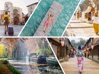 A photo collage of Valencia, Spain, Bacalar, Puglia, Toulouse, and Kanazawa.