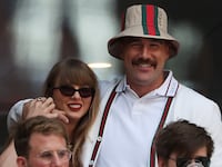 NEW YORK, NEW YORK - SEPTEMBER 08: Singer-songwriter Taylor Swift and Travis Kelce of the Kansas City Chiefs attend the Men's Singles Final match between Taylor Fritz of the United States and Jannik Sinner of Italy on Day Fourteen of the 2024 US Open at USTA Billie Jean King National Tennis Center on September 08, 2024 in the Flushing neighborhood of the Queens borough of New York City. (Photo by Al Bello/Getty Images)