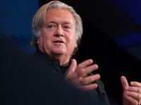 Steve Bannon, pictured April 23, was spotted visiting the White House on June 19 where he had lunch with Donald Trump as the president weighs U.S. military action against Iran.