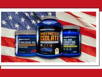 The Vitamin Shoppe products in front of the USA flag.