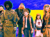 Tadhg Murphy, Roger Jean Nsengiyumva, Rune Temte, Kiera Thompson, Kal-El Tuck and Lisa Kudrow in Time Bandits.