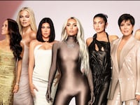 An illustration including photos of Kim Kardashian, Kourtney Kardashian, Kylie Jenner, Kendall Jenner, Kris Jenner, and Khloé Kardashian, as well as Prince Harry and Meghan Markle, Duchess of Sussex.