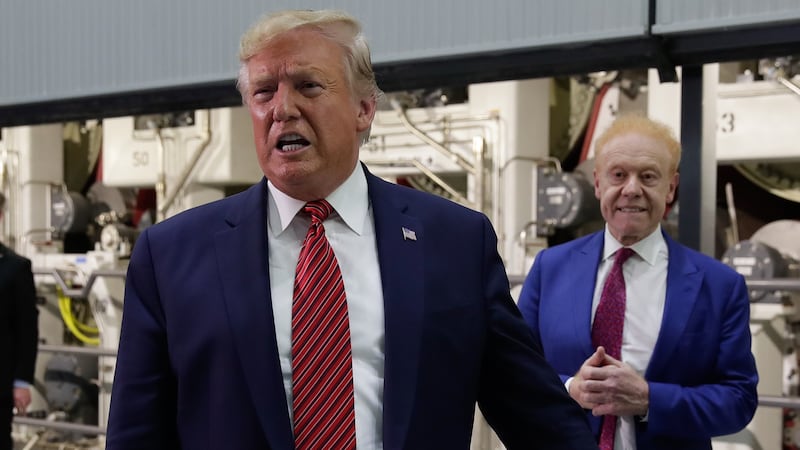 US President Donald Trump and Australian businessman Anthony Pratt attend the official opening of Pratt Industries Wapakoneta, a recycling and paper plant owned by Anthony Pratt in Wapakoneta, Ohio, September 22, 2019.
