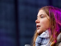 Greta Thunberg speaking in Amsterdam.