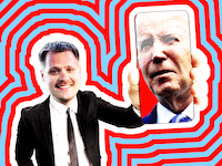 Jacob Schneider and Joe Biden with a blue, red, and white background