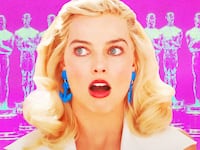 A photo illustration of Margot Robbie in Barbie.