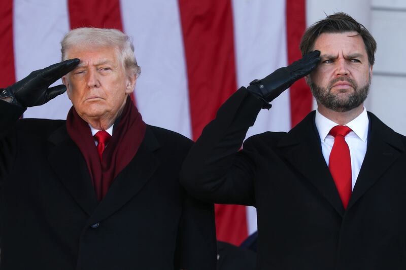 President Donald Trump and U.S. Vice President JD Vance salute