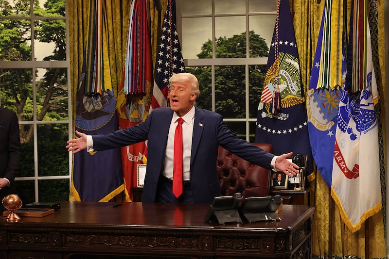 SATURDAY NIGHT LIVE -- Episode 1882 -- Pictured: James Austin Johnson as Donald Trump during the "Executive Orders" Cold Open on Saturday, May 3, 2025 -- (Photo by: Will Heath/NBC via Getty Images)