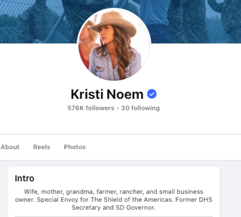 Noem's Facebook page also has outdated info.