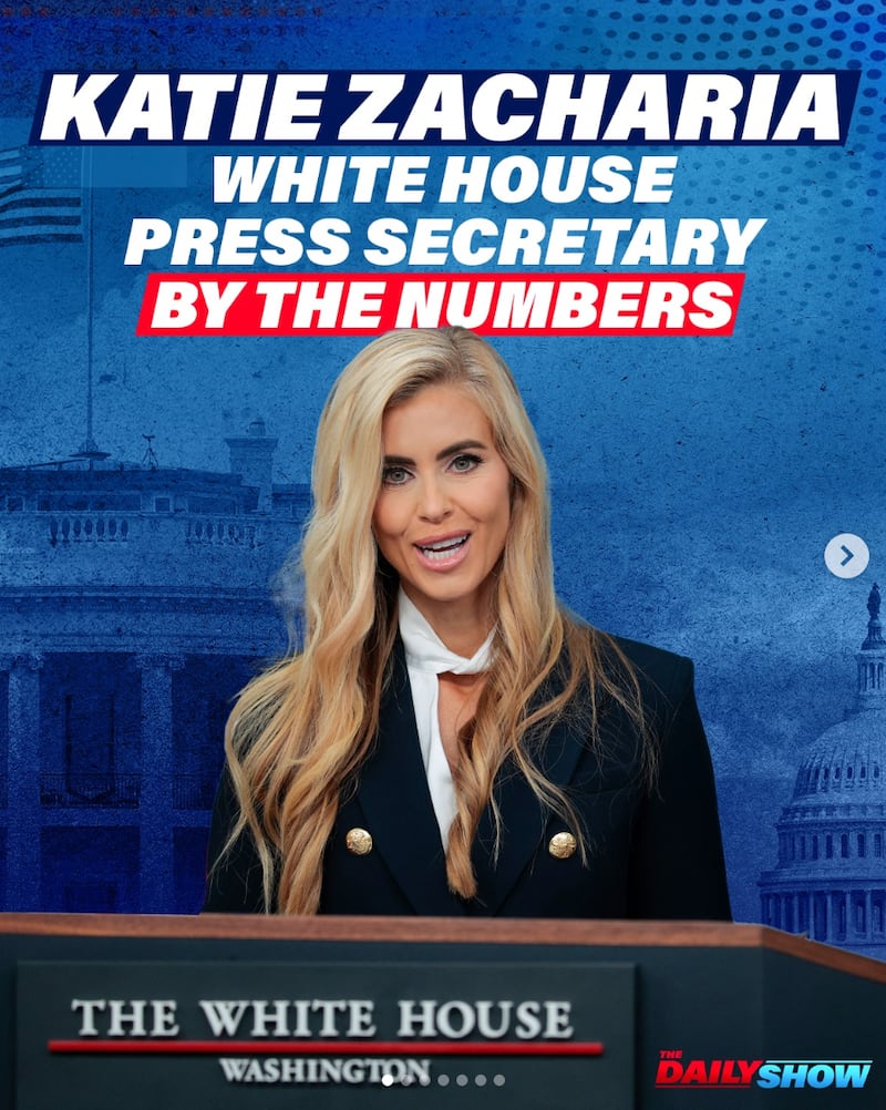 “The Daily Show” roasted fired White House press secretary Katie Zacharia on Instagram.