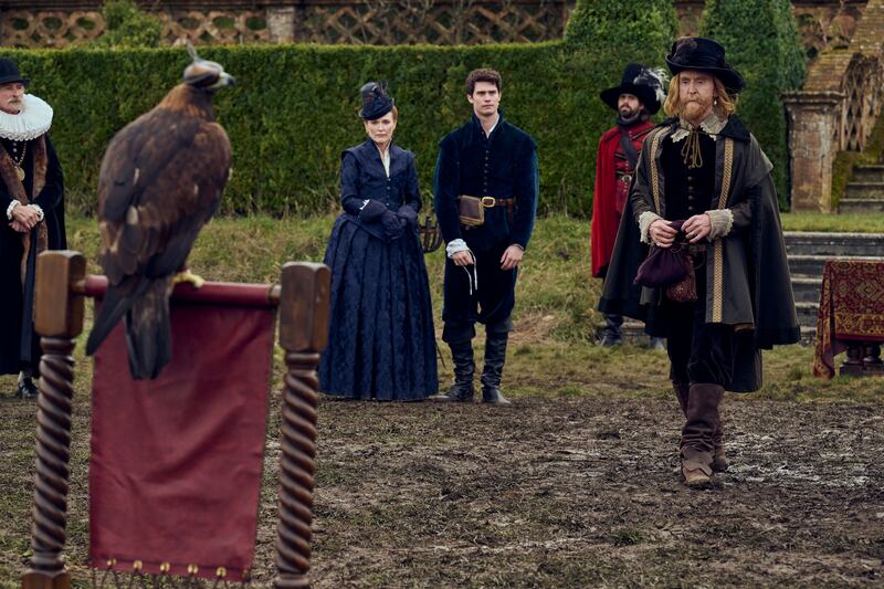 A photo still of Julianne Moore, Nicholas Galitzine, and Tony Curran in Mary & George