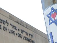 The facade of the Tree of Life synagogue in Pittsburgh, where a mass shooting occurred in 2018.