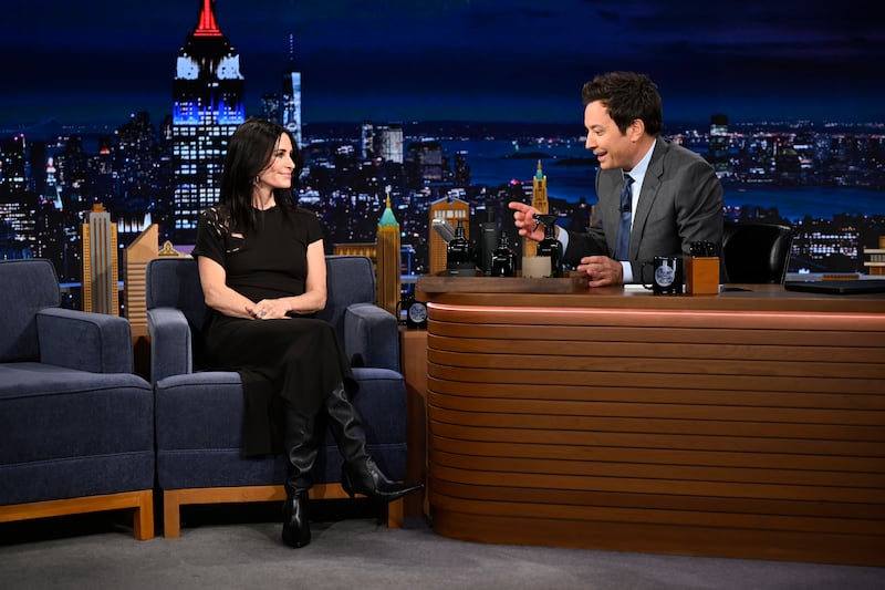Courteney Cox on "The Tonight Show Starring Jimmy Fallon" with host Jimmy Fallon on Tuesday, February 24, 2026.