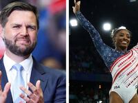Side-by-side photos of J.D. Vance and Simone Biles