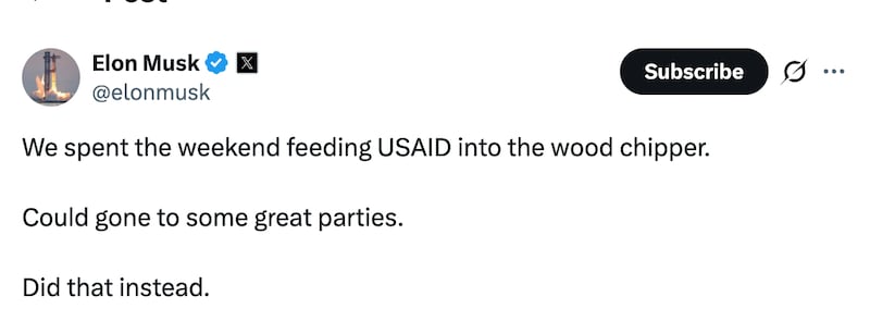 Elon Musk boasts about cutting USAID on X.