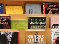 A general view of atmosphere during MoveOn’s national Banned Bookmobile tour launch at Sandmeyer’s Bookstore on July 13, 2023, in Chicago, Illinois.