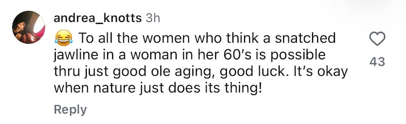 Commenters agreed with Paulina Porizkova that aging naturally while maintaining a sharp jawline was not possible.