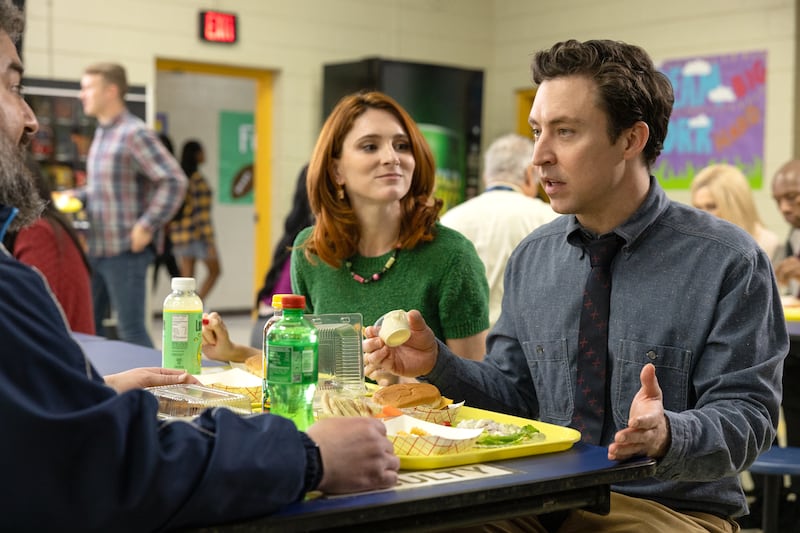 “ENGLISH TEACHER” -- "Pilot" -- Season 1, Episode 1 (Airs Sept 2) — Pictured (L-R): Stephanie Koenig as Gwen Sanders, Brian Jordan Alvarez as Evan Marquez. CR: Steve Swisher/FX