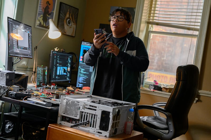 Jacob Batalon works on his Spidey Tracker.