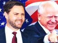 Photo illustration of JD Vance and Tim Walz