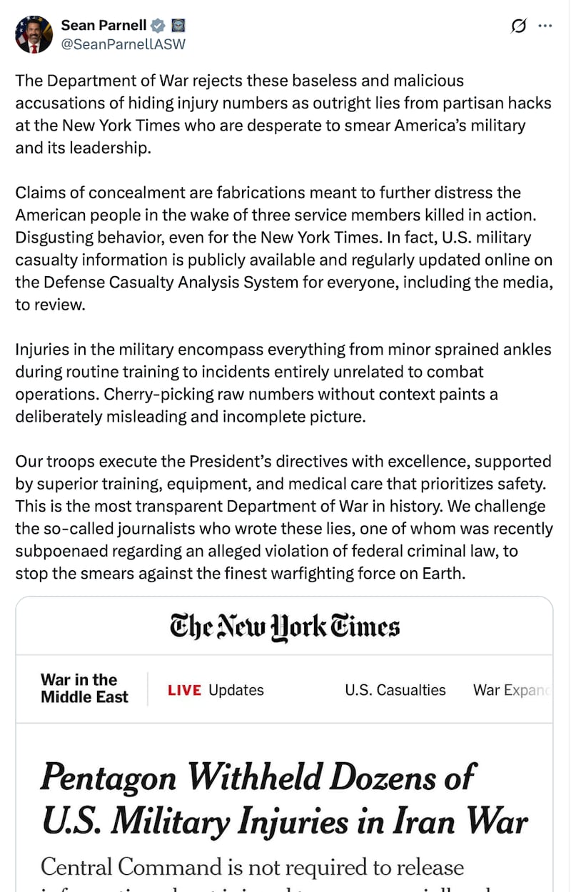 Parnell disputed the Times' report in a four-paragraph statement on X.
