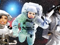Lauren Sanchez, Katy Perry, Gayle King in space illustration