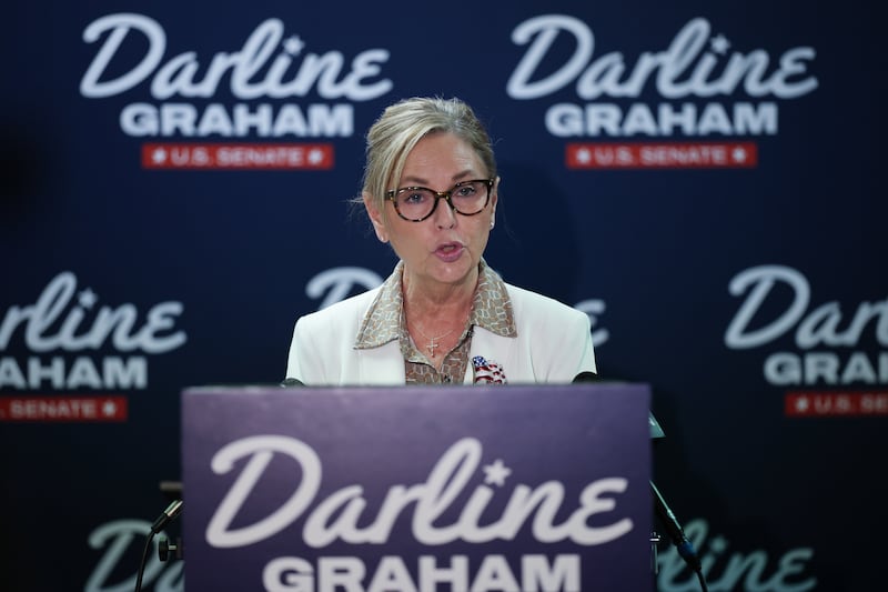 Sen. Darline Graham (R-SC) speaks during a press conference at the Graham campaign office on October 22, 2026 in Columbia, South Carolina. Graham is running against South Carolina Democratic Senate candidate Dr. Annie Andrews.