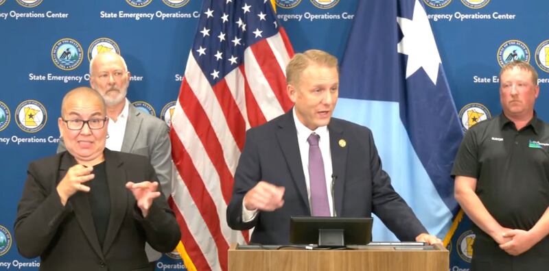 Superintendent of the Bureau of Criminal Apprehension, Drew Evans, addresses the media.