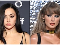 Left: singer-songwriter Charli XCX.
Right: pop singer Taylor Swift