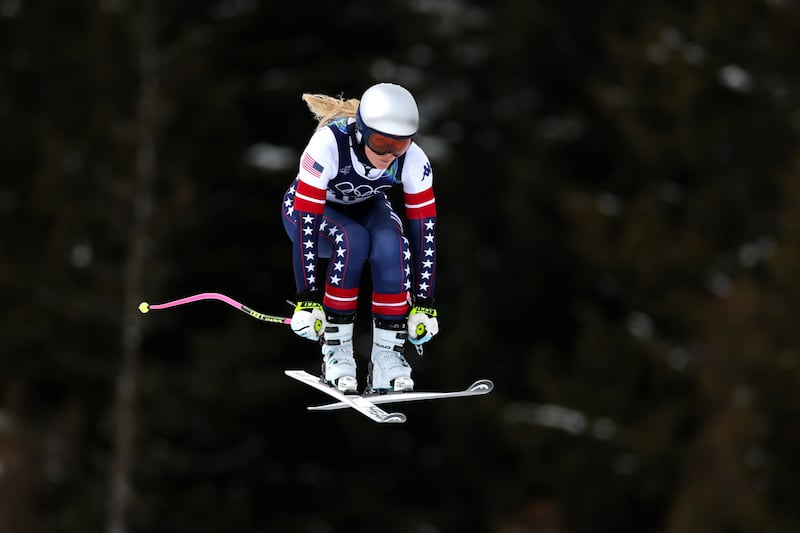 Lindsey Vonn of Team United States skis during the Women's Downhill training on day zero of the Milano Cortina 2026 Winter Olympics