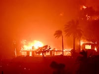 PACIFIC PALISADES, CA - January 08: Homes burn above Pacific Coast Highway near Will Rodgers State Beach during the Palisades Fire on Wednesday, January 8, 2025, in Pacific Palisades, CA. (Photo by Jeff Gritchen/MediaNews Group/Orange County Register via Getty Images)
