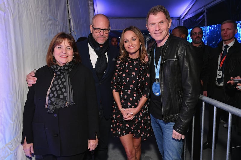 Ina Garten, Alton Brown, Giada De Laurentiis, and Bobby Flay at The Food Network's birthday party in New York City, 2018.