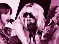A photo illustration showing Taylor Swift, Miley Cyrus and SZA performing.