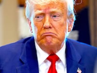 President Donald Trump reacts to a question during a Cabinet meeting at the White House on April 30, 2025 in Washington, DC.